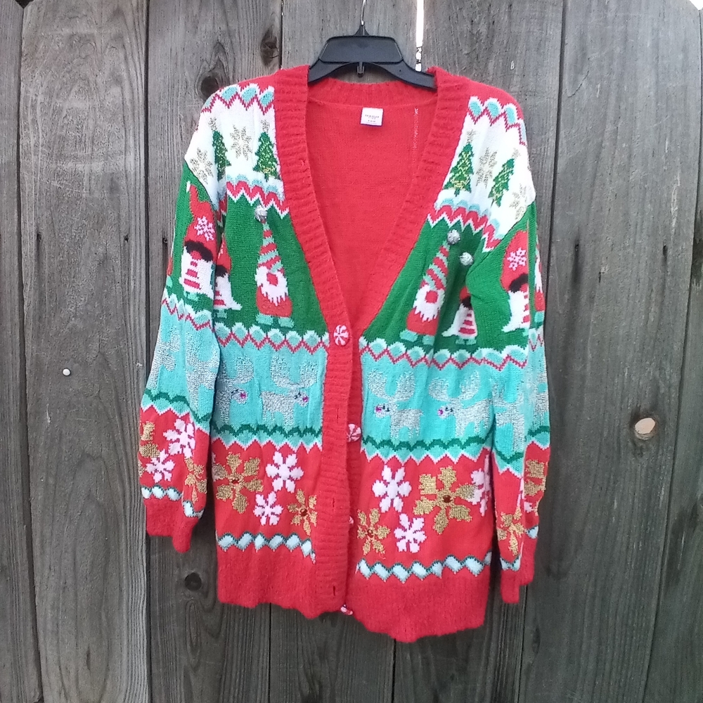 Holiday Time Ugly Christmas Sweater Cardigan Women's Size S(4-6) Adult Holiday